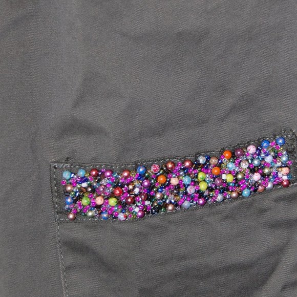 A New Day Women's Army Green Jacket W/ Decorative Beaded Pockets Size Small - Picture 7 of 15